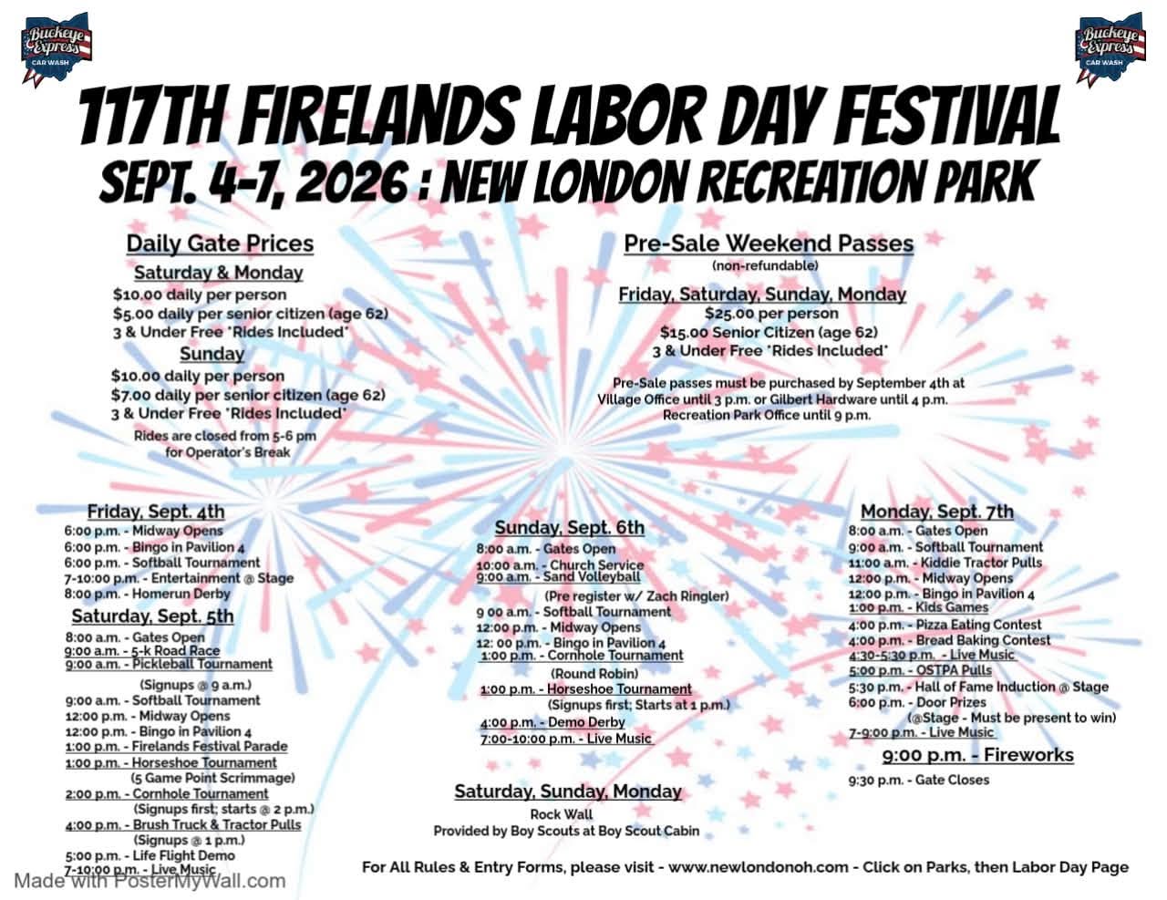 Schedule of events 2026